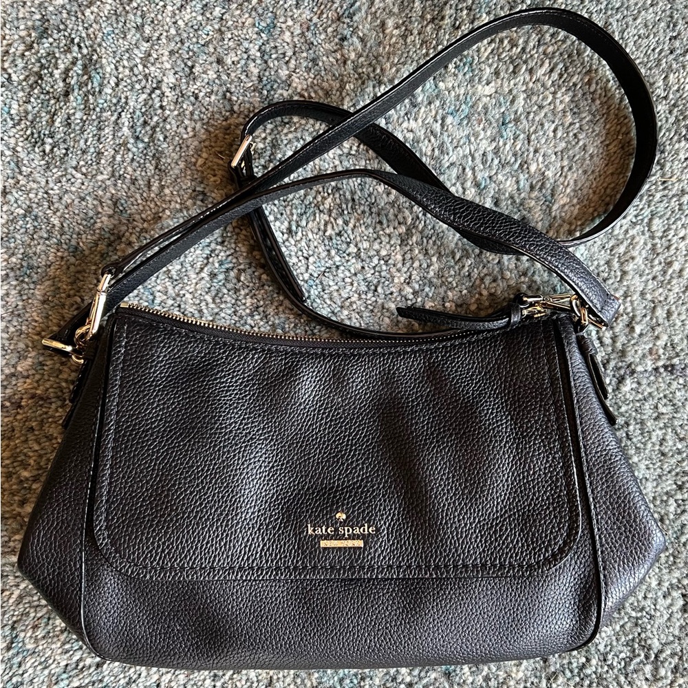 Authentic Kate Spade Crossbody Bag. Black leather, gold trim, medium size, NWOT